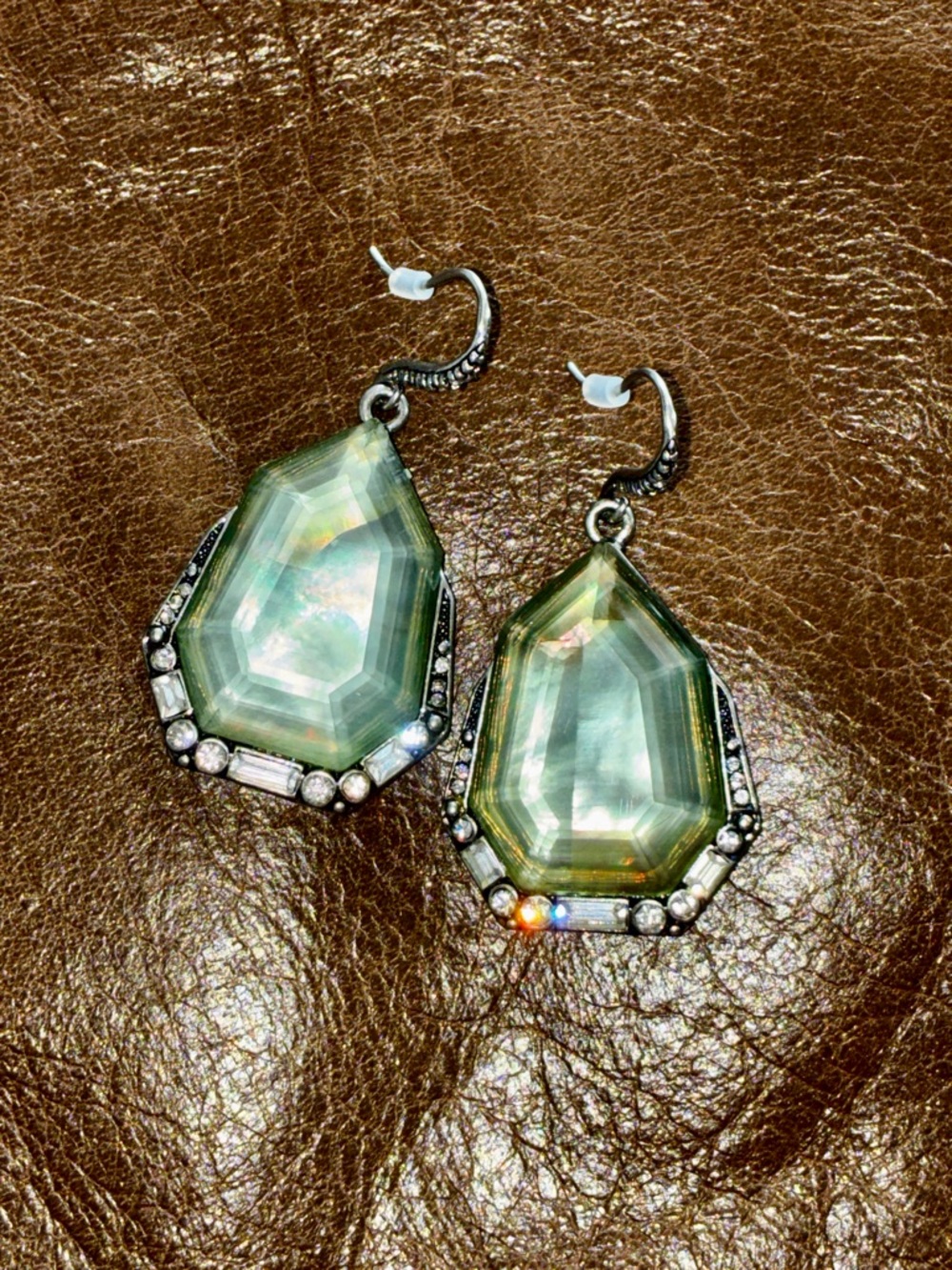 Chloe + Isabel Green Statement Drop Earrings Crystal Accents NWT - Picture 3 of 7